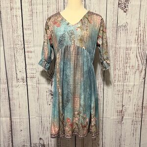 Chic‎ Floral V-Neck Midi Dress - Blue and Pink